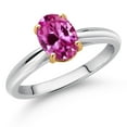 thumbnail image 2 of 925 Sterling Silver and 10K Yellow Gold Pink Created Sapphire Solitaire Engagement Ring for Women (1.65 Cttw, Oval 8X6MM, Gemstone September Birthstone, Available in Size 5, 6, 7, 8, 9), 2 of 4