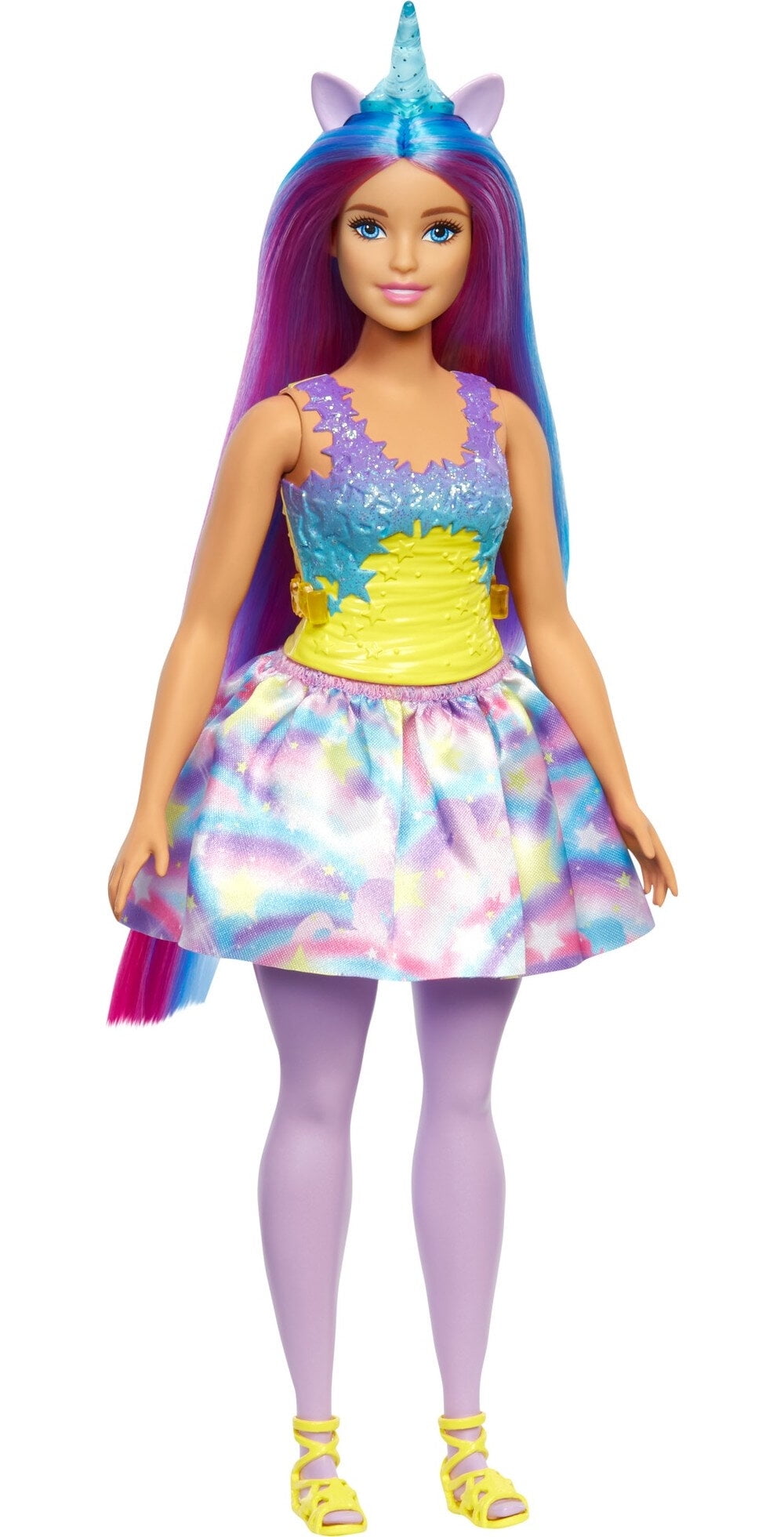 Barbie Dreamtopia Unicorn Doll with Headband & Tail, Purple Hair & Rainbow Skirt