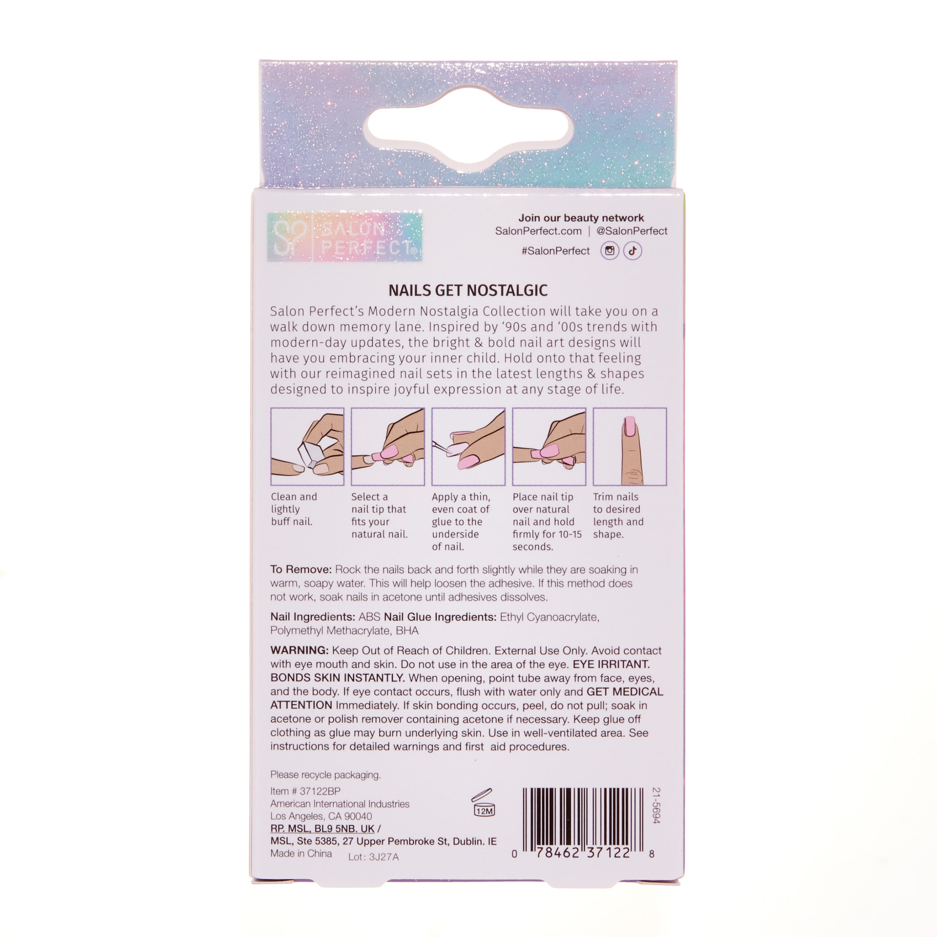 Salon Perfect Artificial Press on Nails, 211 Modern Nostalgia Neon Lightning, Medium Almond Glue On Fake Nails, File & Nail Glue Included, 30 Nails