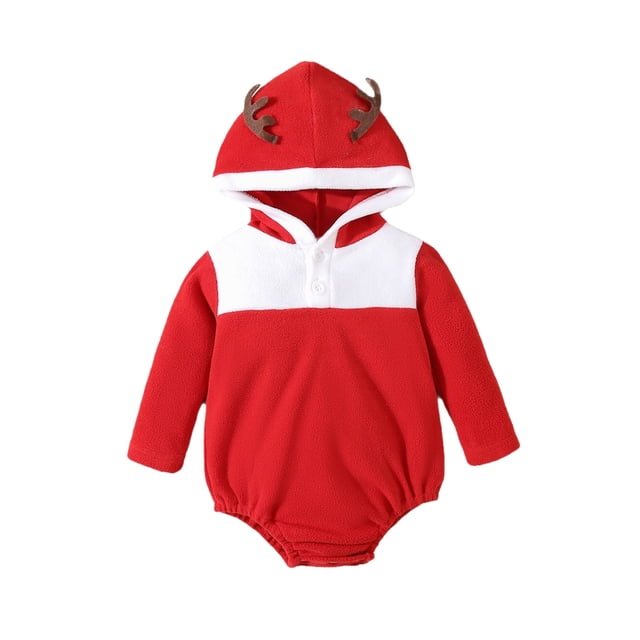 YOUSNH Garçons Filles Noël Manches Longues Cerf Pull à Capuche Justaucorps Filles Justaucorps Rouge 12-18 Mois