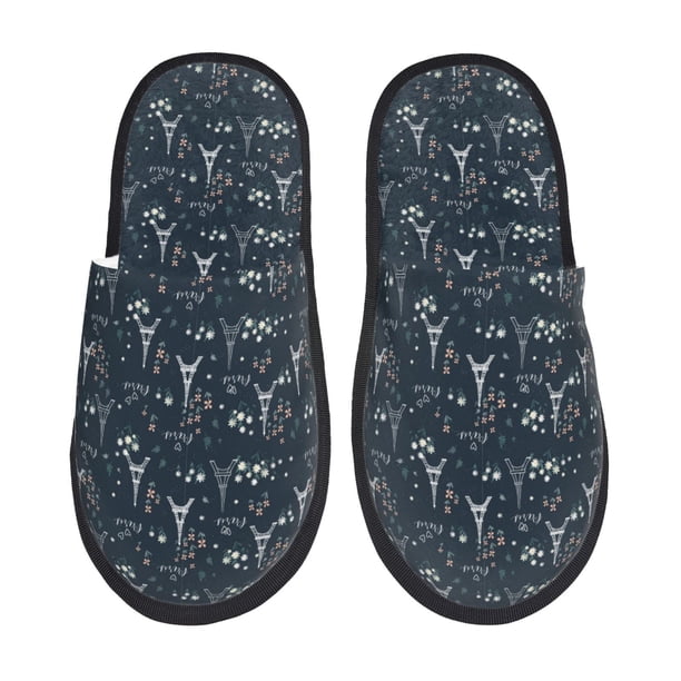 Balery Romantic Eiffel Tower Pantuflas de Casa de Felpa Silenciosas con Diseño Estampado, Zapatillas Cómodas Antideslizantes de Algodón para Interior-Large