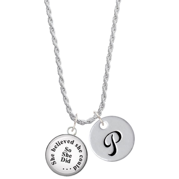 Delight Jewelry Silvertone Domed She Believed She Could So She Did Silvertone Script Initial Disc - P - Charm Necklace, 20"+3"
