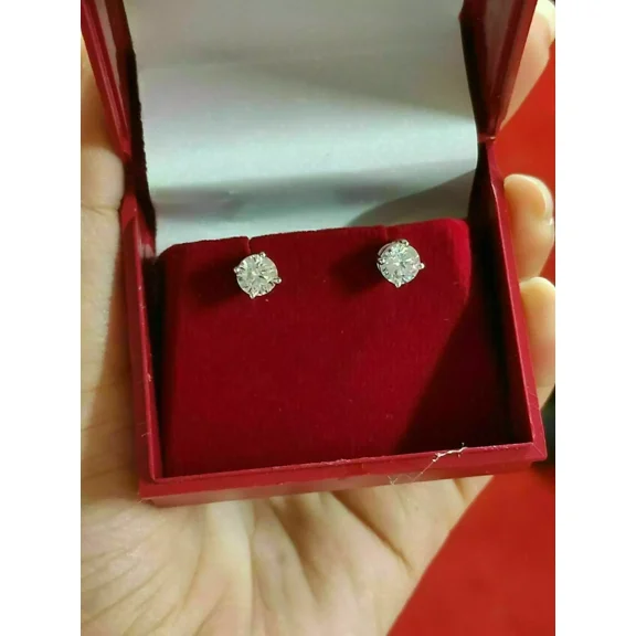 1.00 Ct Round Cut D/VVS1 Moissanite Solitaire Stud Earrings For Womens 14K White Gold Plated