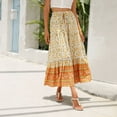 thumbnail image 5 of Women Boho Vintage Floral Print Long Skirt Summer Tiered Maxi Skirt Saffron M, 5 of 7