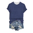 thumbnail image 3 of Comdrip Women Short Sleeve Striped Crew Neck Trendy Comfy Lightweight Summer Tops Casual Basic Versatile Daily Office Tee Shirts Dark Blue L, 3 of 3