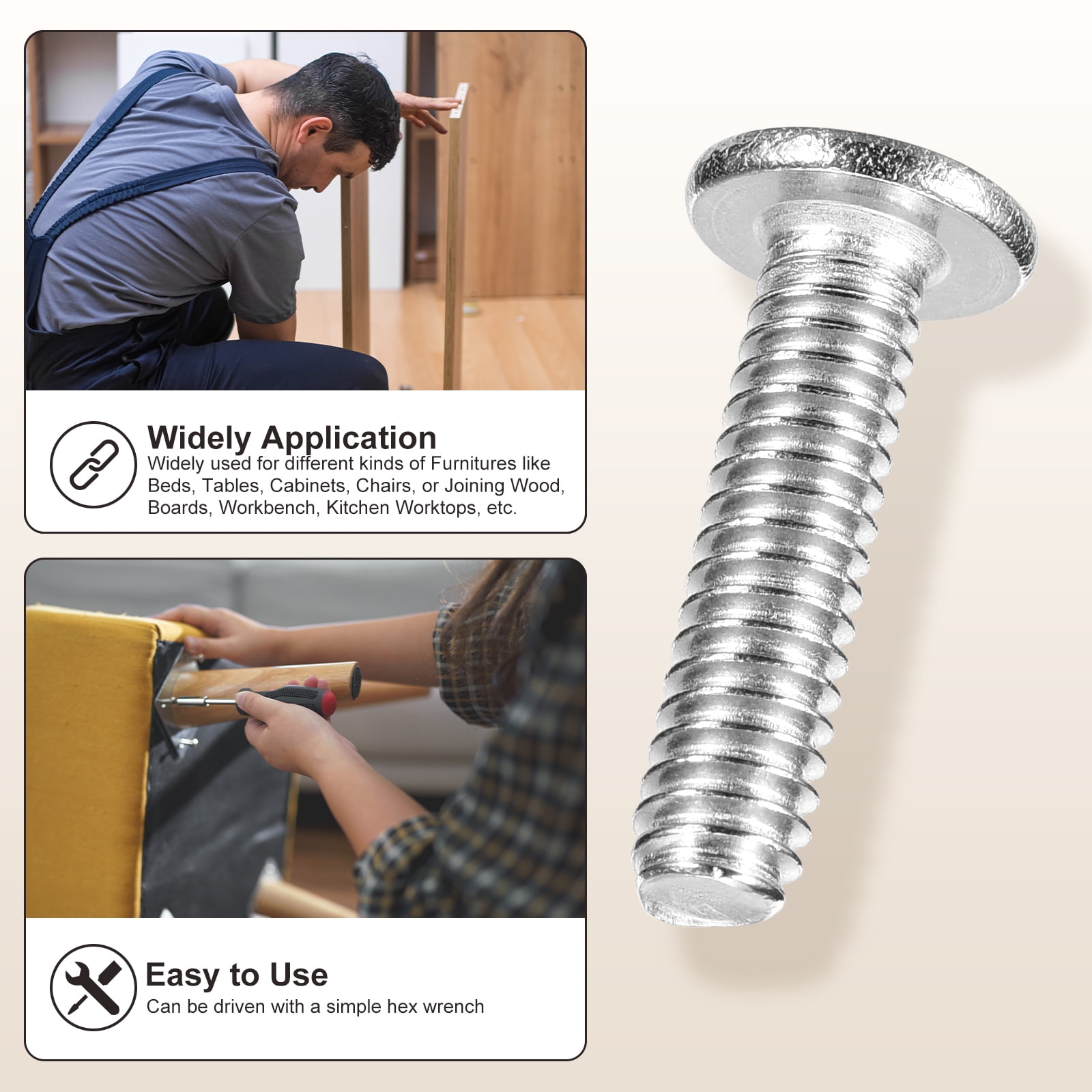 Flat Head Hex Socket Cap Screws Bolts(M6-1x65) 20Pcs, 304 Stainless Steel Hex Socket Furniture Bolts Countersunk Screws - for Furniture Woodworking Project, Silver Tone