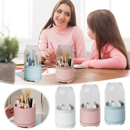 360 Rotating Plastic Makeup Brush Organizer Storage Box for Pens Lipsticks Eyeliners and Desk Supplies