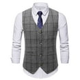 thumbnail image 2 of IROINNID Men's Sleeveless V-Neck Short Button Vest Plaid Casual Lattice Single-breasted Pocket Slim Fit Vest Suit Waistcoat, 2 of 9