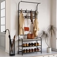 thumbnail image 2 of Ourlova 70.9 Inch Tall Narrow Metal Coat Rack Wooden Shoe Bench 4 in 1 Rustic Gray Storage Shelf with 8 Hooks, 2 of 7