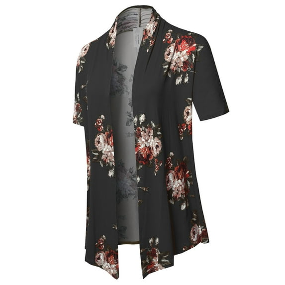 FashionOutfit Women's Solid Jersey Knit Draped Open Front Short Sleeves Cardigan