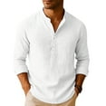 thumbnail image 2 of BTDECLAR Men 2 Piece Linen Set Outfits Casual Drawstring Long Pants Roll Up Sleeve Quarter Button Shirts Lightweight Summer Beach Sets with Pocket, 2 of 3