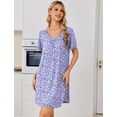 thumbnail image 3 of Ekouaer Nightgowns for Women Bamboo Viscose Night Gowns Short Sleeve Sleep Shirt Pleated V Neck House Dress Soft Night Shirts, 3 of 6