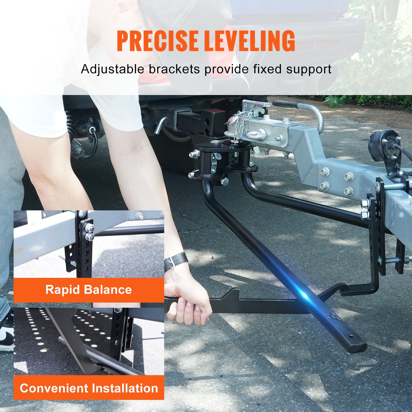 KFFKFF Weight Distribution Hitch, 1,000 lbs Capacity with Sway Control, 2-Inch Solid Steel Shank, 2-5/16 Inch Alloy Steel Ball, Durable Powder-Coated Load Leveling Hitch, Black