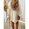 thumbnail image 2 of Women'S Cable Knit Casual Long Sleeve Loose Crew Neck Pullover Mini Sweater Dress Fall Winter Outfits White S, 2 of 4