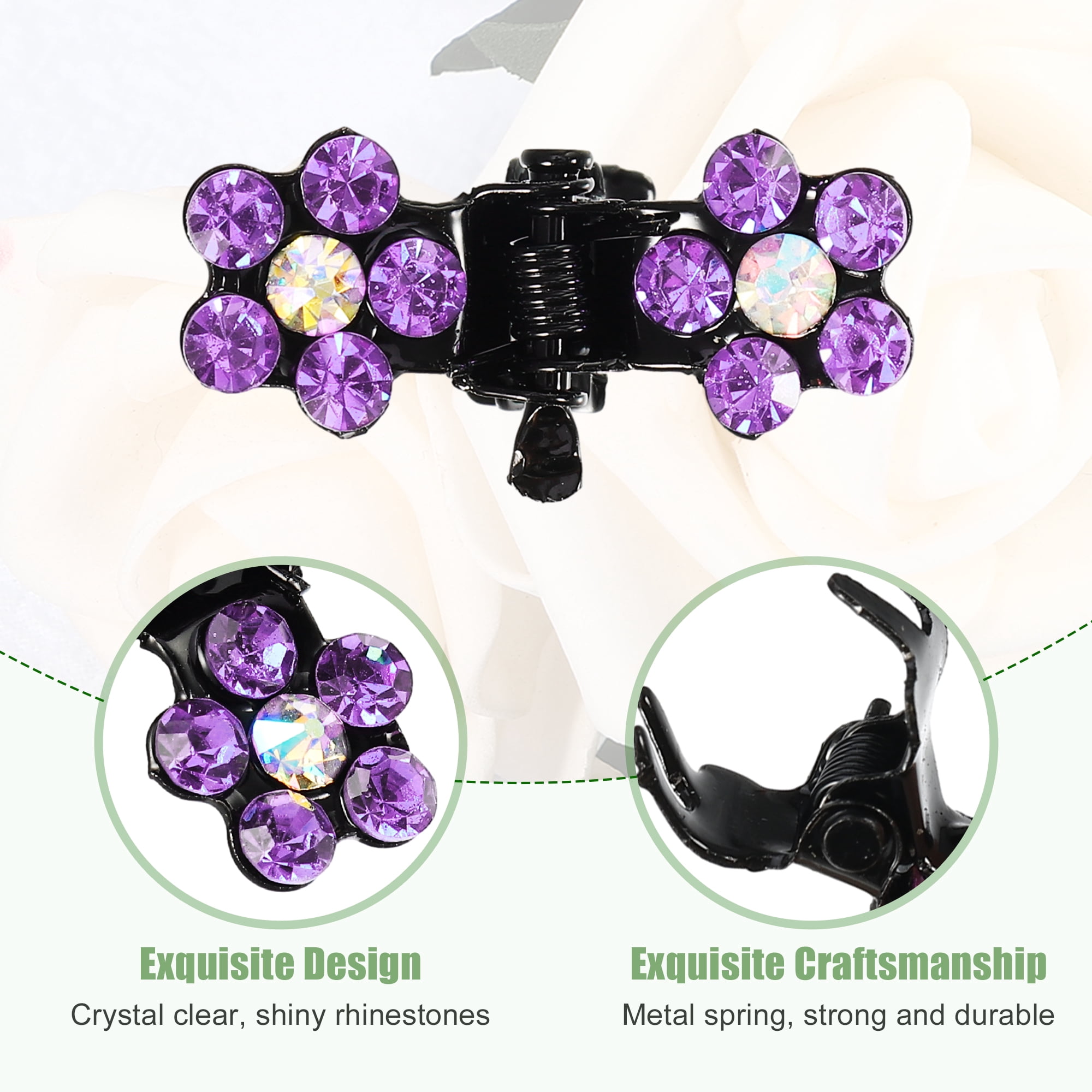 Unique Bargains 12Pcs Mini Hair Claw Clip Small Rhinestone Clips Purple
