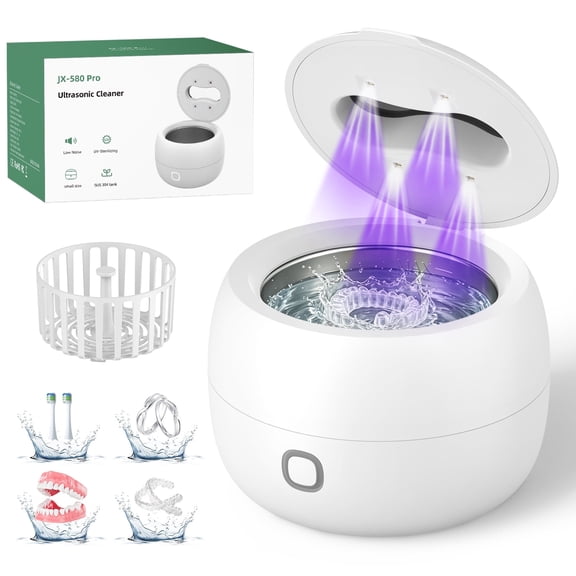 Ultrasonic Retainer Cleaner Machine, 45kHz Dental Cleaning Pod for Night Guards, Braces, Aligner, Toothbrush, Jewelry, 200ML Capacity