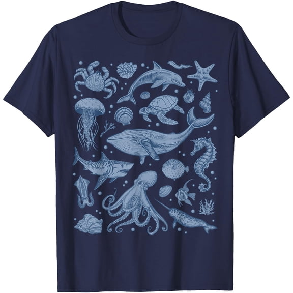 Ocean Life Sea Whale Dolphin Beach 90s Vintage Graphic T-Shirt