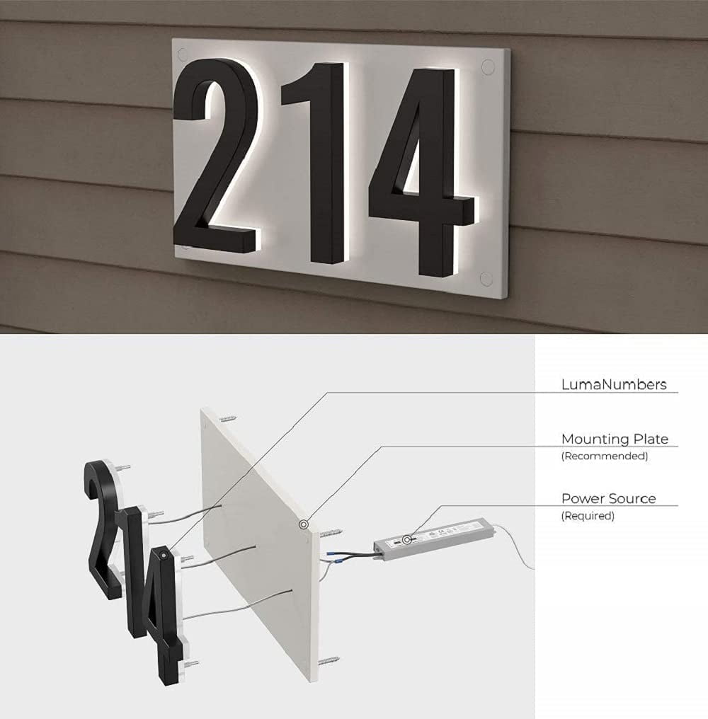 7 Inch LED House Numbers, ABS-Polymer, Warm 2700K Backlit, Large Lighted Address Numbers for Home, Weather-Resistant Modern House Sign for Improved Visibility at Night (Black, Number 2)