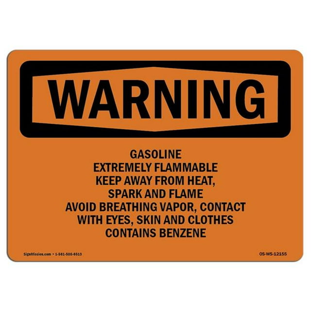 SignMission OS-WS-A-1824-L-12155 18 x 24 in. OSHA Warning Sign - Gasoline Extremely Flammable Keep Away From