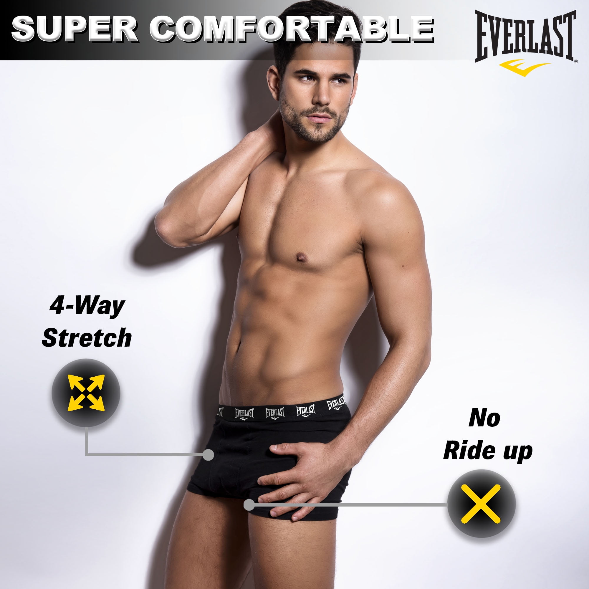 Everlast Men’s Trunks Breathable Cotton Underwear Boxers for Men, Black Medium 6-Pack