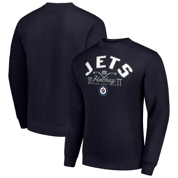 Men's Starter Navy Winnipeg Jets Stick And Puck Logo Fleece Pullover Sweatshirt