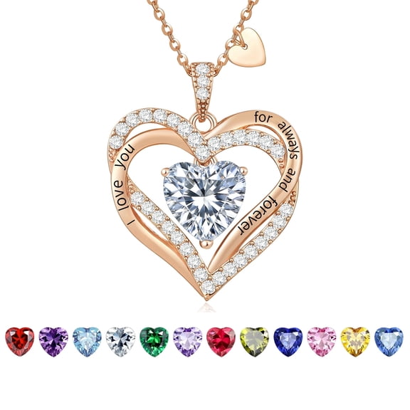 Renvor Birthstone Heart Pendant Necklace for Women Rose Gold Tone Love Jewelry with Cubic Zirconia