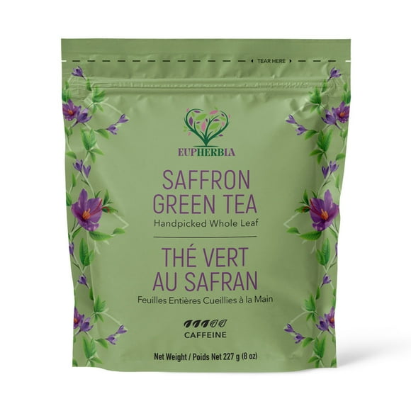 Eupherbia Saffron Green Tea, Handpicked, Highland Grown Whole Leaf Tea, Saffron Enriched, 227g (8 oz)