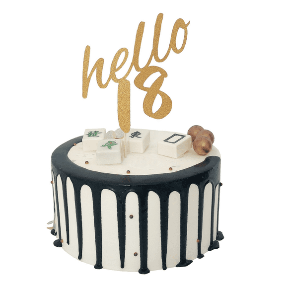 Hello 18 Cake Topper, Gold Glitter, 18th Birthday Party Decoration