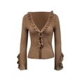 thumbnail image 4 of JSKUMAR Women's Long Sleeve Slim Crop Tops Basic T-Shirts Solid Bodysuit Spring Summer Tee Tops Khaki,XL, 4 of 7