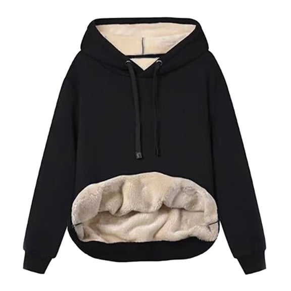 SGMVNU Lined Sweatshirts for Women Winter Warm Thermal Heavyweight Solid Color Pullover Thicken Sweatshirt Tops with Pockets(Black,4XL)