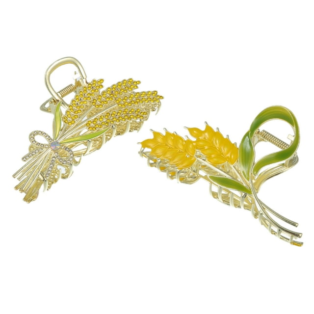 Pinza de Pelo de Metal Unique Bargains con Flores 2 Piezas Amarillo