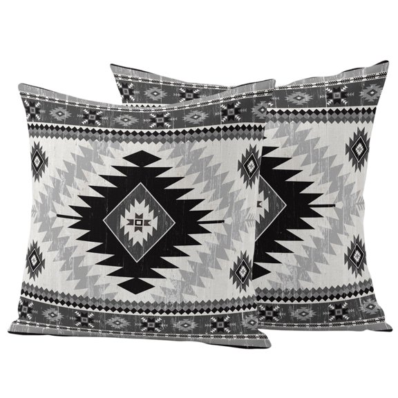 Outdoor Pillow Covers 16x16 Set of 2, Black Beige Boho Waterproof Patio Throw Pillow Covers for Couch Sofa Chair, Vintage Ethnic Tribal Southwestern Decorative Pillowcases for Throw Pillows