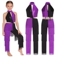 thumbnail image 2 of Aislor Girls Latin Dance Performance Bodysuit Shiny Sequin Tassel Jumpsuit Dancewear Purple 16, 2 of 7