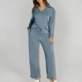 thumbnail image 3 of BiZtdJrK 2 Piece Travel Outfits for Women Lapel V Neck Long Sleeve Tops and Drawstring Pants Casual Sets Lightweight Stretch Sweatsuits with Pockets Blue XXL, 3 of 9