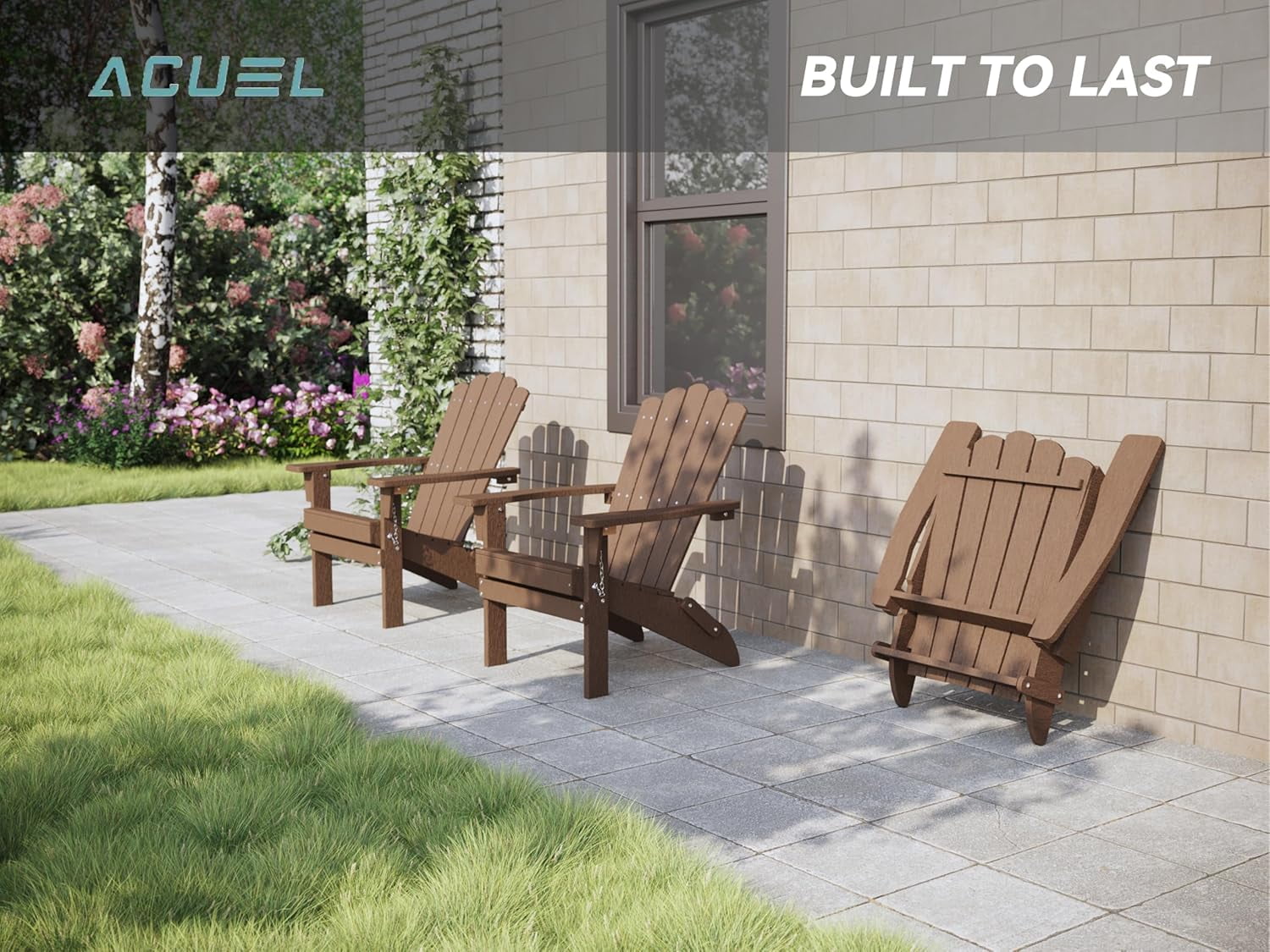 Adirondack Chair, Weather-Resistant Patio Chair with Wide Armrests & High Backrest, Folding Fire Pit Chair for Garden, Backyard, Porch