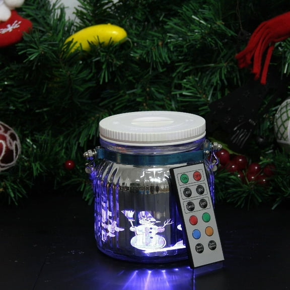 Candle Choice Living Jar, Indoor Outdoor Battery-operated Jar Light with Remote and Timer, Snowman and House Design, Christmas and Holiday Decoration Lantern LED Light Candle
