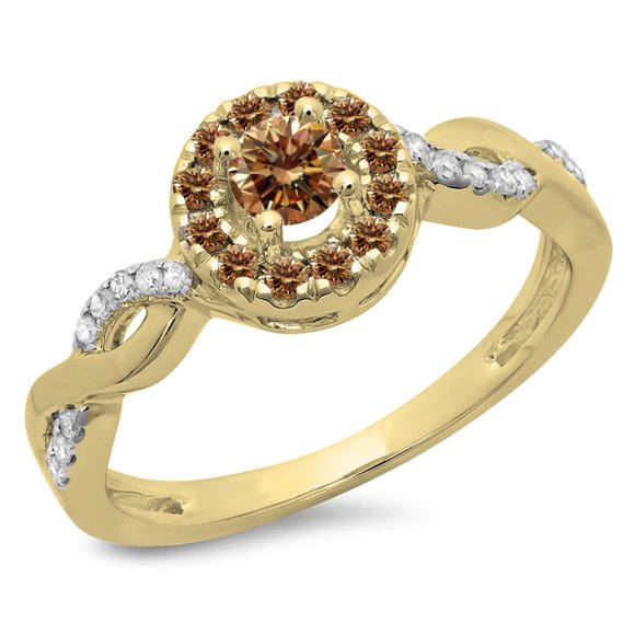 Dazzlingrock Collection 0.55 Carat (ctw) 14K Round Champagne & White Diamond Halo Engagement Ring 1/2 CT, Yellow Gold, Size 10