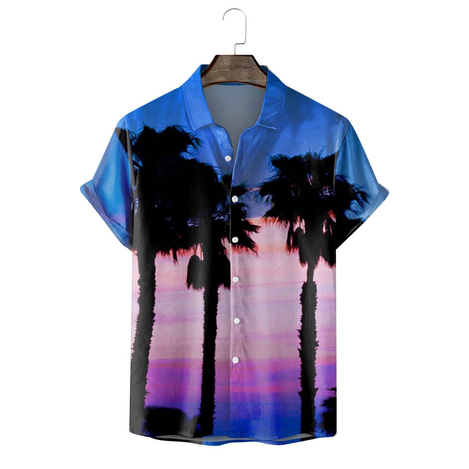 MRULIC mens shirts Men's Fashion Shirt Leisure Seaside Beach Hawaiian Short  Sleeve Printed Shirt Loose Summer Beach Top Shirt Men Shirts Black + XL