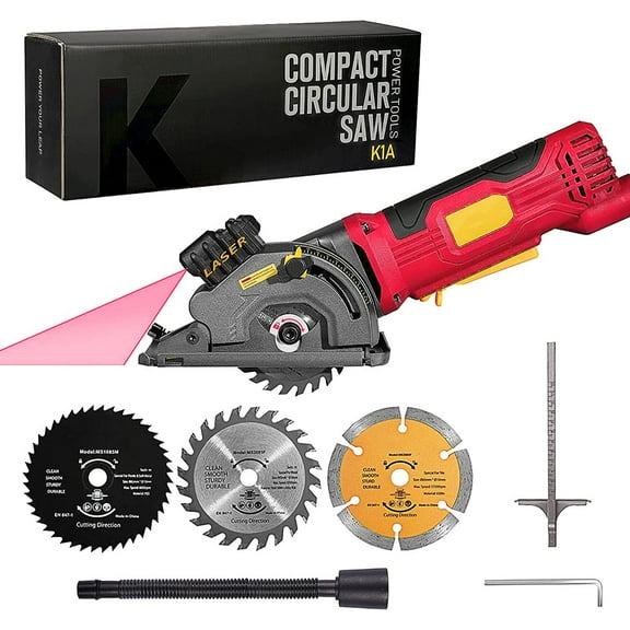 Circular Saw, Corded 4 Amps, 480W/3700RPM Mini Compact Circular Saw, with Laser Guide Scale Ruler/ Vacuum Port 3 Blades for Cutting Wood Tile Plastic Soft Metal