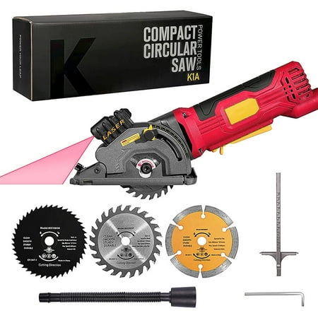 

Circular Saw Corded 4 Amps 480W/3700RPM Mini Compact Circular Saw with Laser Guide Scale Ruler/ Vacuum Port 3 Blades for Cutting Wood Tile Plastic Soft Metal