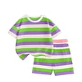 thumbnail image 2 of WPPGONE 2 Piece Little Kids Rainbow Striped T-Shirt and Shorts Set Vibrant Multi-Color Short Sleeve Tee with Matching Bottoms Soft Cotton Casual Everyday Playwear Clothes, 2 of 5