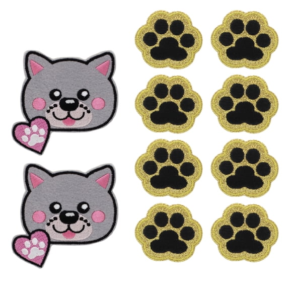 Gwen Studios Embroidered Cat and Paw Iron-on Patch Appliques, 10PC