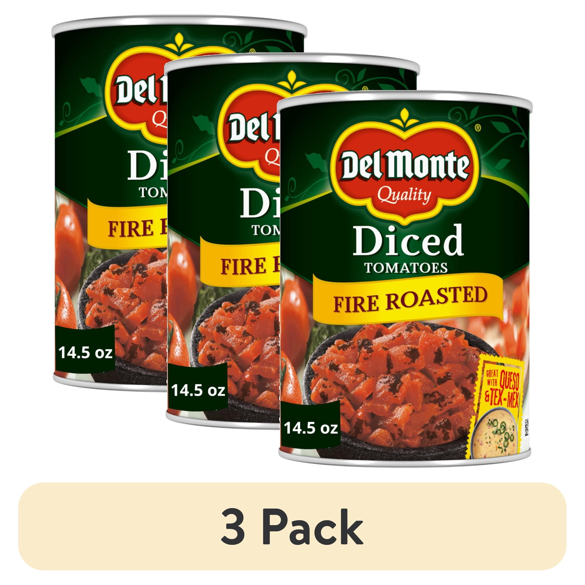 (3 pack) Del Monte Fire Roasted Diced Tomatoes, 14.5 oz Can