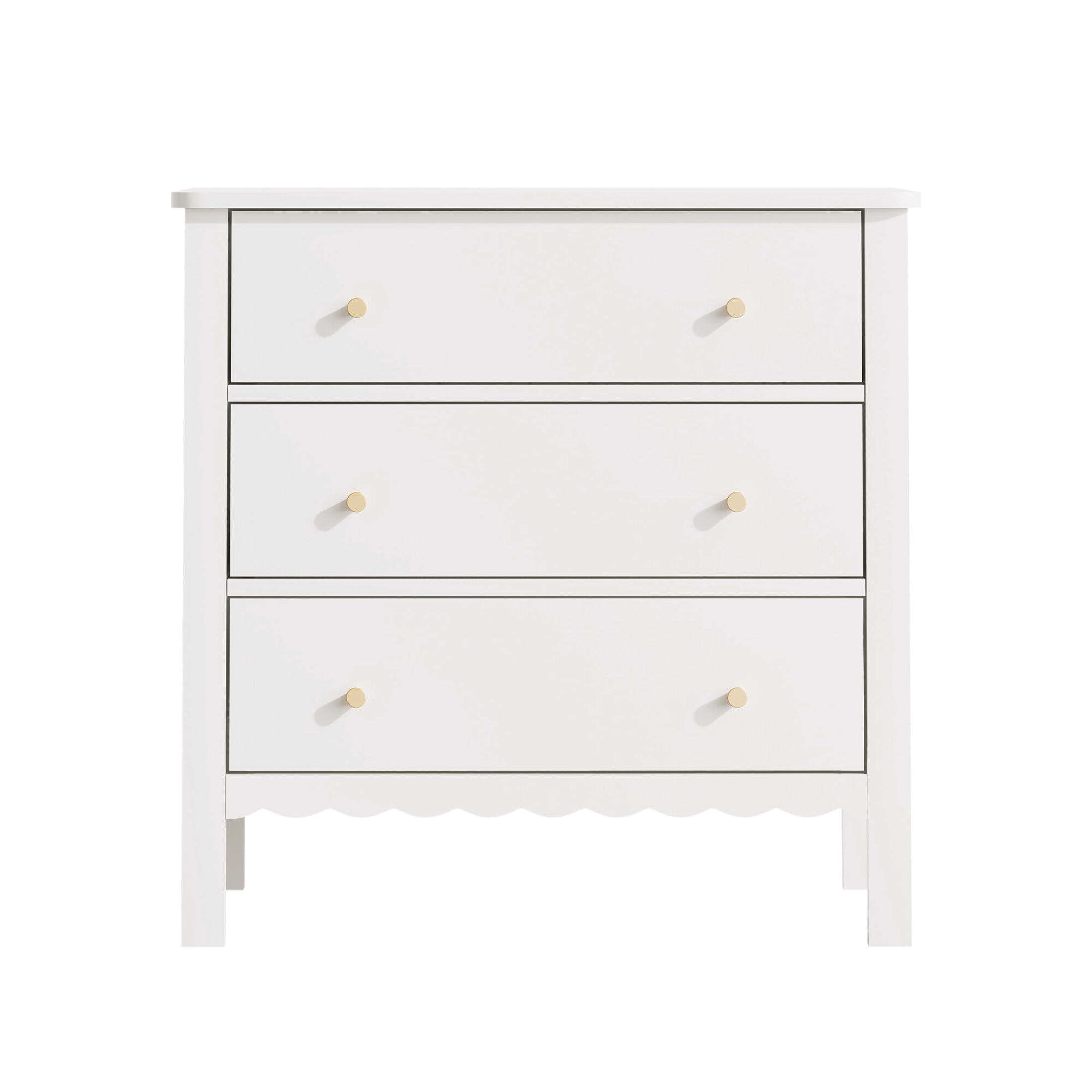 Noble House Modern 3 Drawer Dresser with Gold Knobs, Painted Wooden Storage Chest of Drawers for Nursery, White