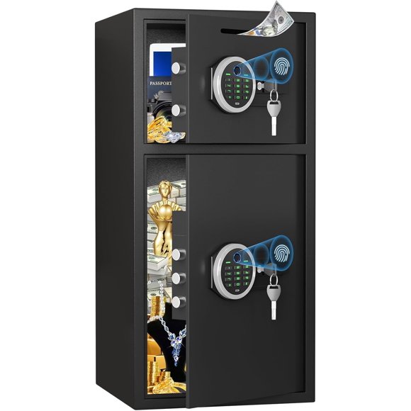 6.5 Cub Fingerprint Heavy Duty Safe Box with Dual Alarm System, Deposit Slot and Backlit Keyboard, Ideal for Home, Office, Hotel