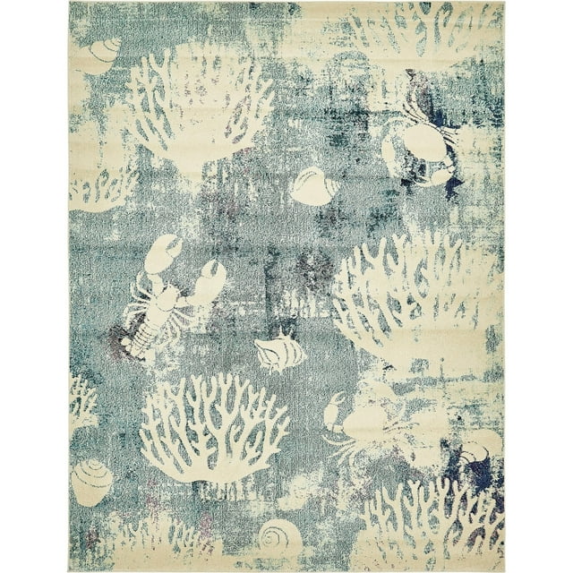 Unique Loom Positano Collection Coastal Modern Coral Lobster Shells Area Rug, 8' 0 x 10' 0, Light Blue/Beige