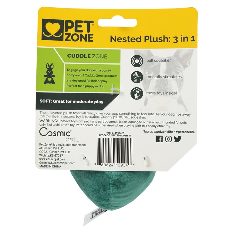 Pet Zone Avocado and Pit 3 in 1 Plush Squeaky Dog Toys for Small Dogs