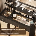 thumbnail image 2 of 40" Vanity Desk with Mirror & Lights, Makeup Vanity with Glass Top & Storage Drawer & Glass Cabinet, 3 LED Light Modes, Power Outlet for Bedroom, 2 of 9
