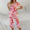 thumbnail image 4 of Garbnen Valentine Pajamas for Women Set V Neck Short Sleeve Sleepwear Capri Pants Heart Print 2 Piece Womens Pajama Set with Pockets, 4 of 7