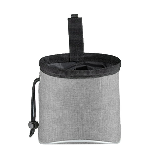 Dog Treat Pouch Reflective Drawstring Closure Portable Oxford Cloth Puppy Snack Waist Bag for Outdoor Training Light Gray